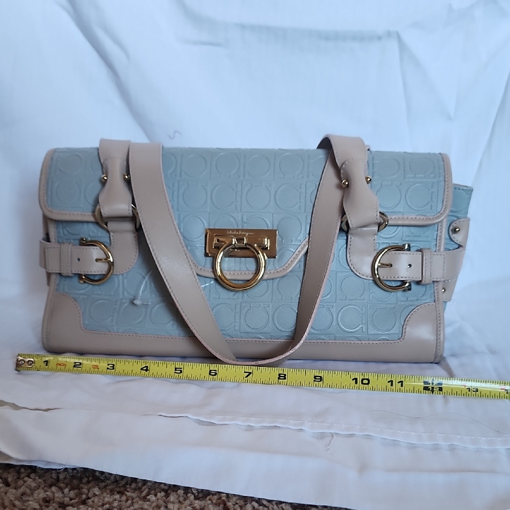 Salvatore Ferragamo Elegant Blue and Beige Women's Handbag